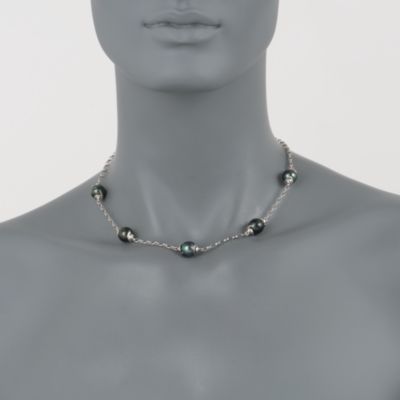 9-10mm Tahitian Cultured Pearl Station Necklace in Sterling Silver &mdash; Alt Image 2