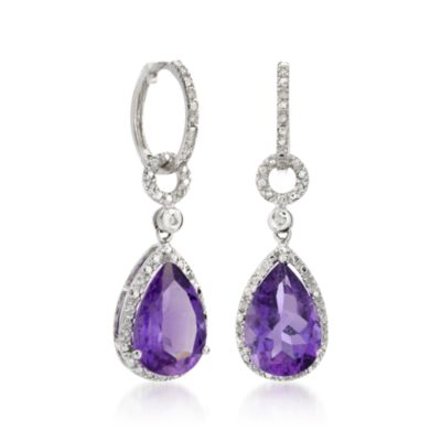 4.85 ct. t.w. Amethyst and Diamond Drop Earrings in Sterling Silver &mdash; Alt Image 3