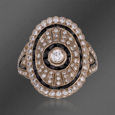 Kwiat .75 ct. t.w. Diamond and Black Onyx "Vintage" Ring in 18kt White Gold &mdash; Alt Image 1