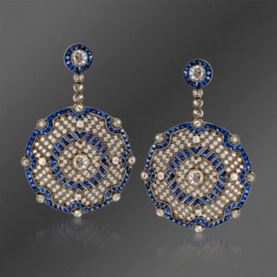 Kwiat 5.65 ct. t.w. Sapphire and 3.84 ct. t.w. Diamond Drop "Vintage" Earrings in 18kt White Gold &mdash; Alt Image 1