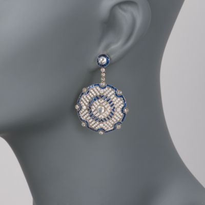 Kwiat 5.65 ct. t.w. Sapphire and 3.84 ct. t.w. Diamond Drop "Vintage" Earrings in 18kt White Gold &mdash; Alt Image 2