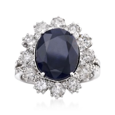 6.00 Carat Sapphire and 2.10 ct. t.w. Diamond Ring in 14kt White Gold &mdash; Alt Image 1