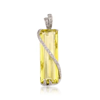 20.00 Carat Lemon Quartz and Diamond Ribbon Pendant In Sterling Silver &mdash; Alt Image 1
