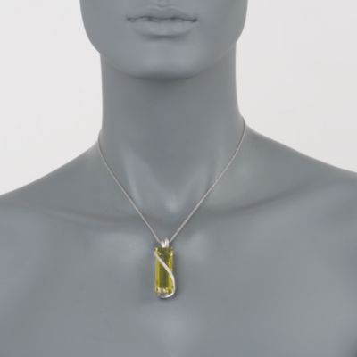 20.00 Carat Lemon Quartz and Diamond Ribbon Pendant In Sterling Silver &mdash; Alt Image 2
