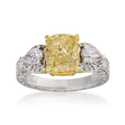 3.28 Carat Certified Fancy Yellow Diamond Ring With 1.06 ct. t.w. Diamonds in Platinum and 18kt Two-Tone Gold &mdash; Alt Image 1