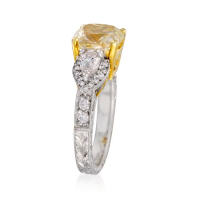 3.28 Carat Certified Fancy Yellow Diamond Ring With 1.06 ct. t.w. Diamonds in Platinum and 18kt Two-Tone Gold &mdash; Alt Image 3