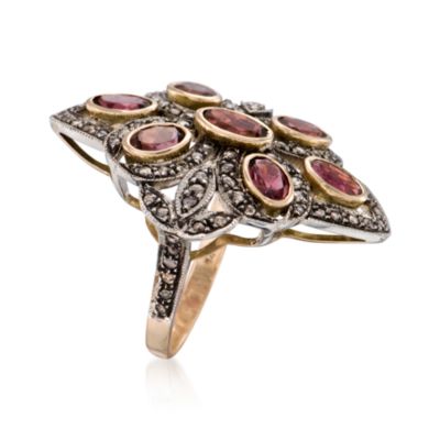 3.00 ct. t.w. Pink Tourmaline and 1.05 ct. t.w. Natural Diamond Ring in Sterling Silver and 14kt Yellow Gold &mdash; Alt Image 3