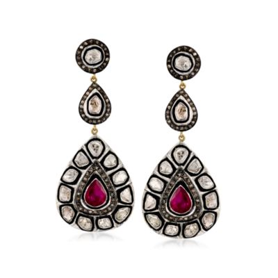 5.00 ct. t.w. Ruby and 4.50 ct. t.w. Diamond Drop Earrings In Sterling Silver &mdash; Alt Image 1