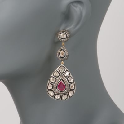 5.00 ct. t.w. Ruby and 4.50 ct. t.w. Diamond Drop Earrings In Sterling Silver &mdash; Alt Image 2