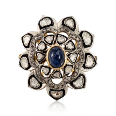 3.20 Carat Sapphire and 1.45 ct. t.w. Diamond Flower Ring in Sterling Silver. Size 5 &mdash; Alt Image 1