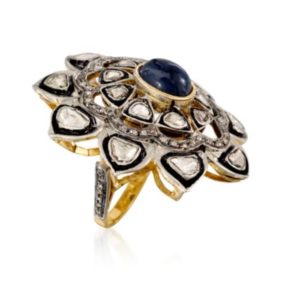 3.20 Carat Sapphire and 1.45 ct. t.w. Diamond Flower Ring in Sterling Silver. Size 5 &mdash; Alt Image 3