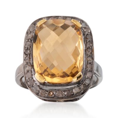 6.85 Carat Citrine and .55 ct. t.w. Natural Diamond Ring in Two-Tone. Size 5 &mdash; Alt Image 1