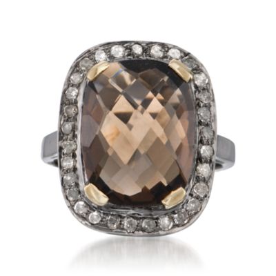 7.10 Carat Smoky Quartz and .55 ct. t.w. Diamond Ring in Sterling Silver &mdash; Alt Image 1