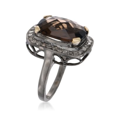 7.10 Carat Smoky Quartz and .55 ct. t.w. Diamond Ring in Sterling Silver &mdash; Alt Image 3
