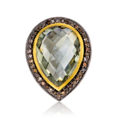 17.00 Green Amethyst and 1.10 ct. t.w. Diamond Ring in Vermeil &mdash; Alt Image 1