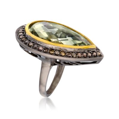 17.00 Green Amethyst and 1.10 ct. t.w. Diamond Ring in Vermeil &mdash; Alt Image 3