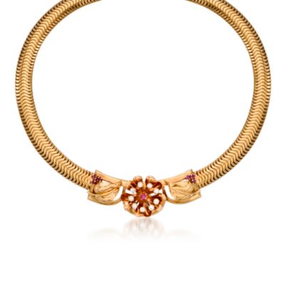 C. 1950 Vintage Tiffany Jewelry .65 ct. t.w. Ruby and .75 ct. t.w. Diamond Necklace in 14kt Two-Tone Gold. 15" &mdash; Alt Image 1
