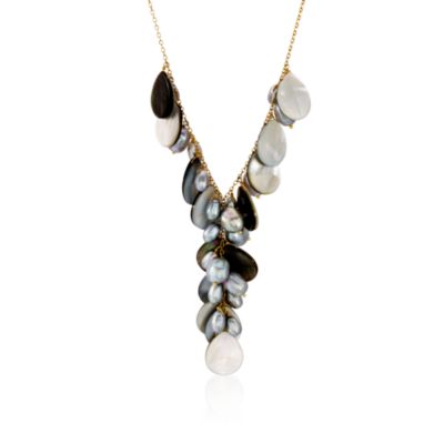 5-11mm Baroque Cultured Pearl and Mother-Of-Pearl Y-Necklace in 14kt Yellow Gold. 16" &mdash; Alt Image 1
