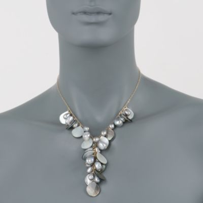5-11mm Baroque Cultured Pearl and Mother-Of-Pearl Y-Necklace in 14kt Yellow Gold. 16" &mdash; Alt Image 2