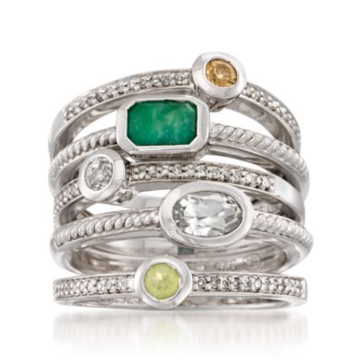 Set of Five 2.05 ct. t.w. Multi-Gem Rings With Diamonds In Sterling Silver &mdash; Alt Image 1