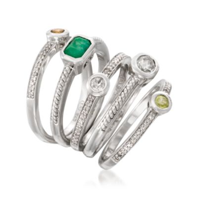 Set of Five 2.05 ct. t.w. Multi-Gem Rings With Diamonds In Sterling Silver &mdash; Alt Image 3