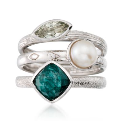 1.80 ct. t.w. Multi-Gemstone  and Pearl Stacking Ring Set In Sterling Silver &mdash; Alt Image 1