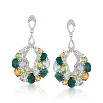 14.00 ct. t.w. Multi-Gem and .10 ct. t.w. Diamond Mosaic Earrings In Sterling Silver &mdash; Alt Image 1