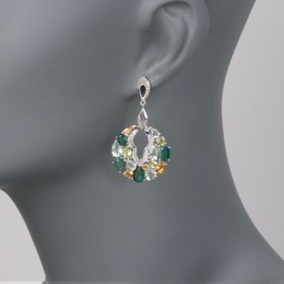 14.00 ct. t.w. Multi-Gem and .10 ct. t.w. Diamond Mosaic Earrings In Sterling Silver &mdash; Alt Image 2