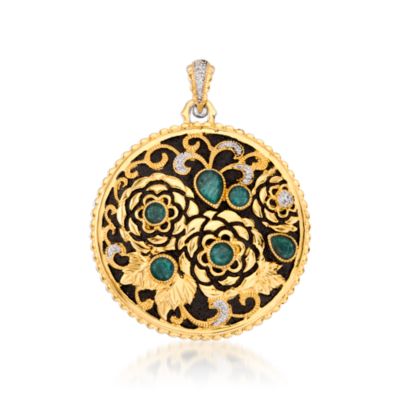 2.80 ct. t.w. Emerald and .10 ct. t.w. Diamond Pendant In Sterling Silver and Vermeil &mdash; Alt Image 1