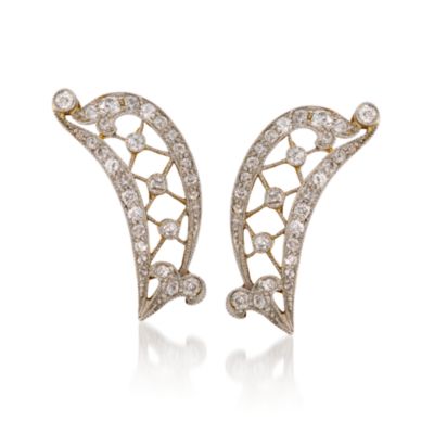 C. 1950 Vintage 1.33 ct. t.w. Diamond Earrings in Platinum and 14kt Yellow Gold &mdash; Alt Image 1