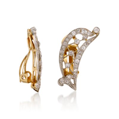 C. 1950 Vintage 1.33 ct. t.w. Diamond Earrings in Platinum and 14kt Yellow Gold &mdash; Alt Image 3