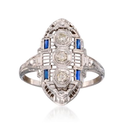 C. 1990 Vintage .20 ct. t.w. Diamond and Faux Sapphire Ring in 18kt White Gold. Size 8.25 &mdash; Alt Image 1
