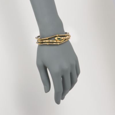 Set of Three 1.20 ct. t.w. Multi-Gem Snake Bangle Bracelets With Diamonds In Sterling Silver and Vermeil. 7" &mdash; Alt Image 2