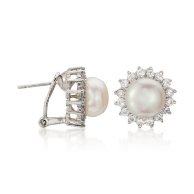 10mm Pearl  and .85 ct. t.w. CZ Earrings In Sterling Silver &mdash; Alt Image 3