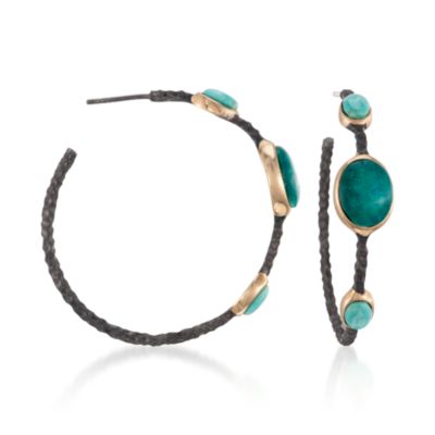 Bezel-Set Turquoise Hoops in 14kt Over Sterling &mdash; Alt Image 1