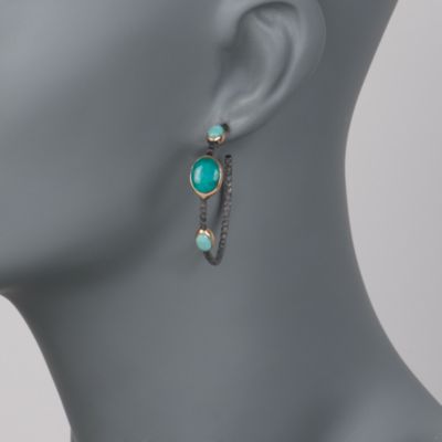 Bezel-Set Turquoise Hoops in 14kt Over Sterling &mdash; Alt Image 2