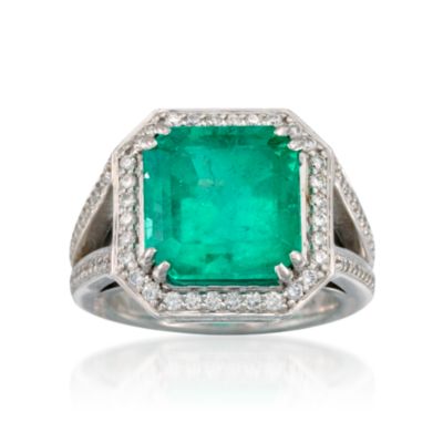 C.1995 Vintage 8.40 Carat Emerald and .85 ct. t.w. Diamond Ring in 18kt White Gold. Size 6.5 &mdash; Alt Image 1