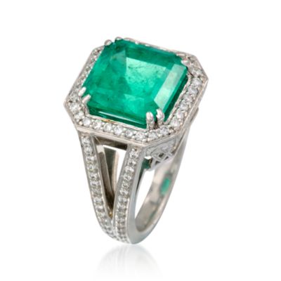 C.1995 Vintage 8.40 Carat Emerald and .85 ct. t.w. Diamond Ring in 18kt White Gold. Size 6.5 &mdash; Alt Image 3