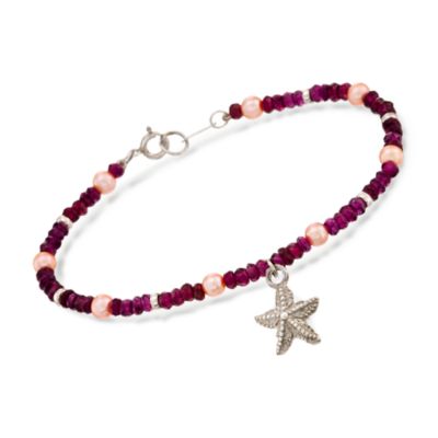 Garnet Bead and Pearl Bracelet With Sterling Starfish Charm &mdash; Alt Image 1