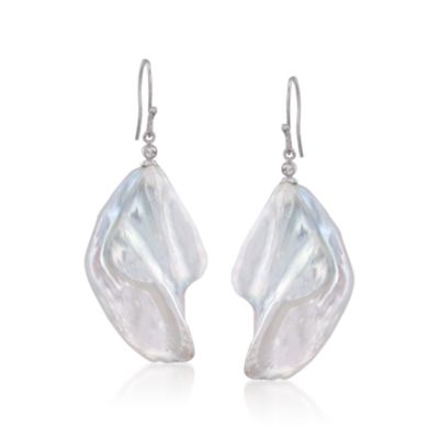 Cultured Biwa Pearl Drop Earrings With Diamonds In 14kt White Gold &mdash; Alt Image 1