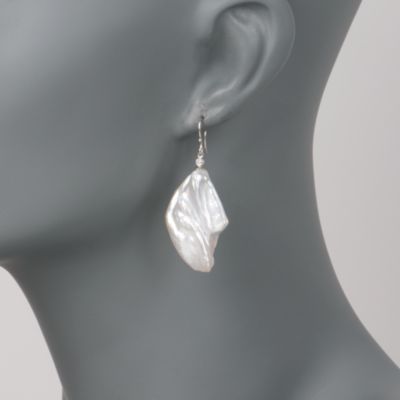 Cultured Biwa Pearl Drop Earrings With Diamonds In 14kt White Gold &mdash; Alt Image 2