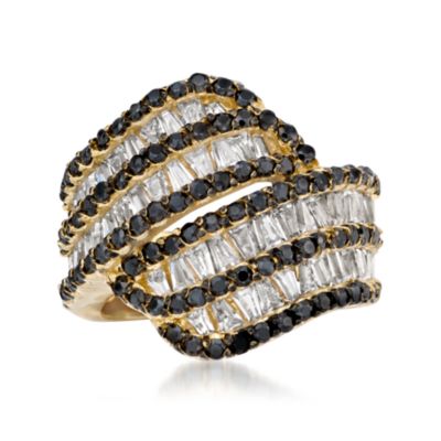 2.00 ct. t.w. Black and White CZ Ribbon Ring in Vermeil &mdash; Alt Image 1