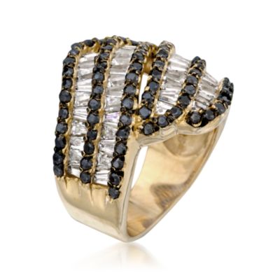 2.00 ct. t.w. Black and White CZ Ribbon Ring in Vermeil &mdash; Alt Image 3