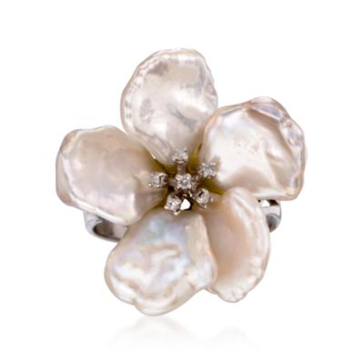 10-11mm Cultured Biwa Pearl Flower Ring In 14kt White Gold &mdash; Alt Image 1