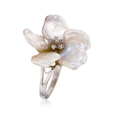 10-11mm Cultured Biwa Pearl Flower Ring In 14kt White Gold &mdash; Alt Image 3