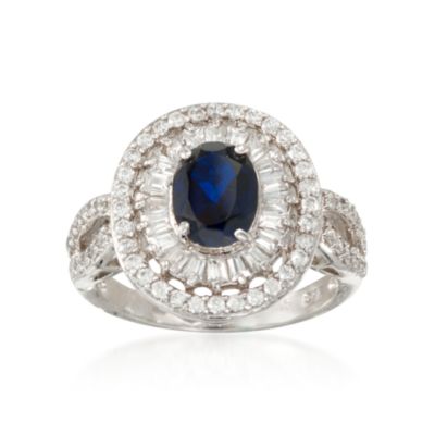 .95 Carat Faux Sapphire and .75 ct. t.w. CZ Ring in Sterling Silver &mdash; Alt Image 1