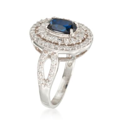 .95 Carat Faux Sapphire and .75 ct. t.w. CZ Ring in Sterling Silver &mdash; Alt Image 3