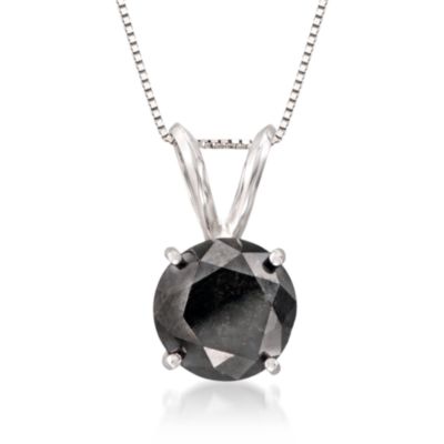 3.00 Carat Black Diamond Solitaire Necklace in 14kt White Gold. 18" &mdash; Alt Image 1