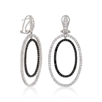 4.29 ct. t.w. Black and White Diamond Drop Earrings in 18kt White Gold. Clip/Post Earrings &mdash; Alt Image 3