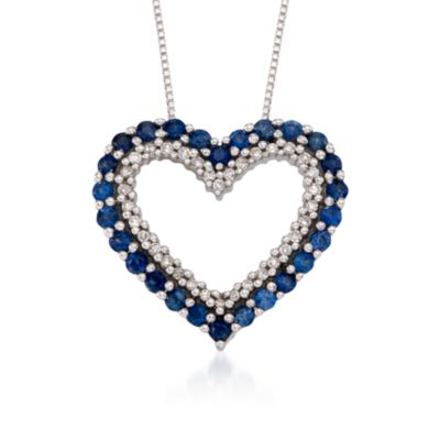 .40 ct. t.w. Sapphire and .10 ct. t.w. Diamond Open Heart Pendant Necklace in 14kt White Gold. 18" &mdash; Alt Image 1